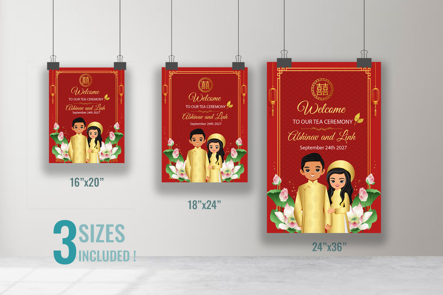 Cute Vietnamese Wedding, Tea ceremony, Welcome signage template #wcsl2309010