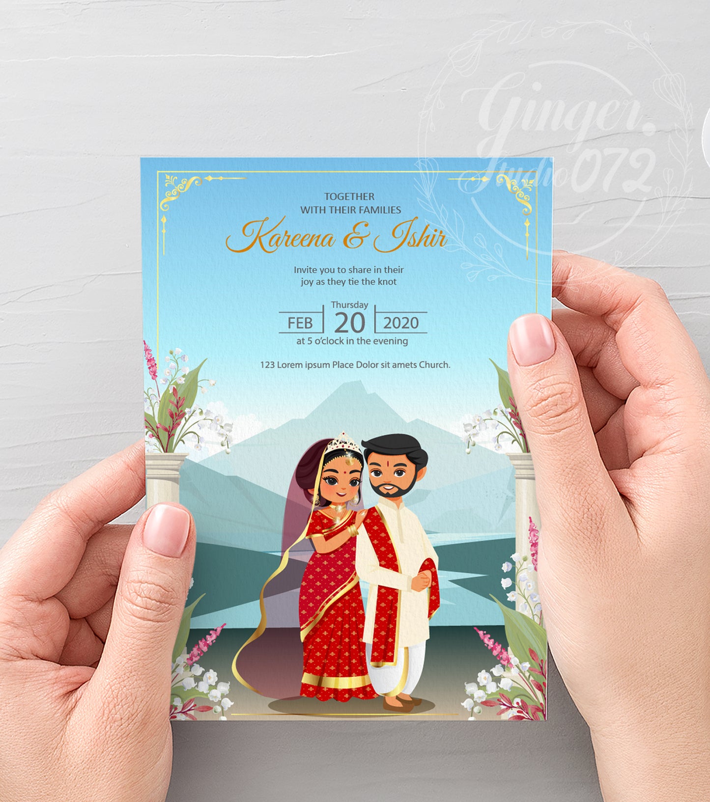 Cute Indian/Hindu wedding invite, Haldi/Mehndi/Sangeet, Customize template #idwc220804