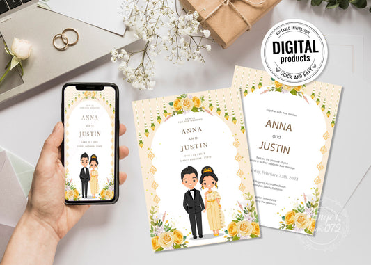 Cute Asian, Khmer, Lao, Thai Wedding invitation, E-Invite template #sewc220702