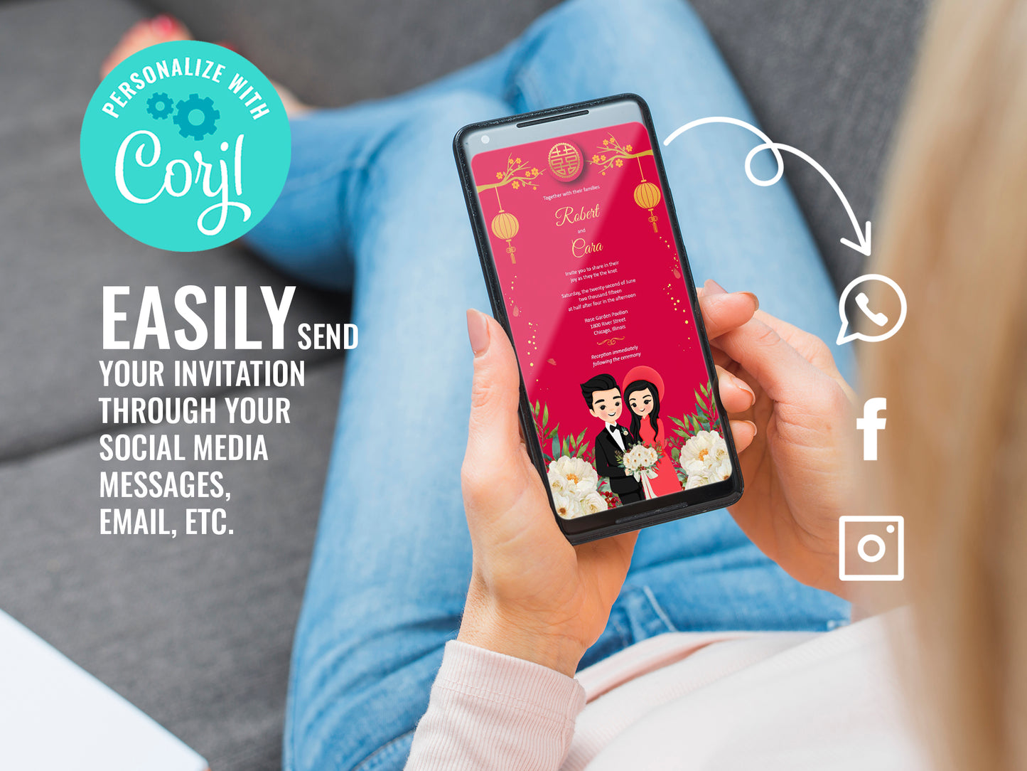 Cute Vietnamese wedding invite, Áo dài theme, Customize Invite Template #cvwl211104