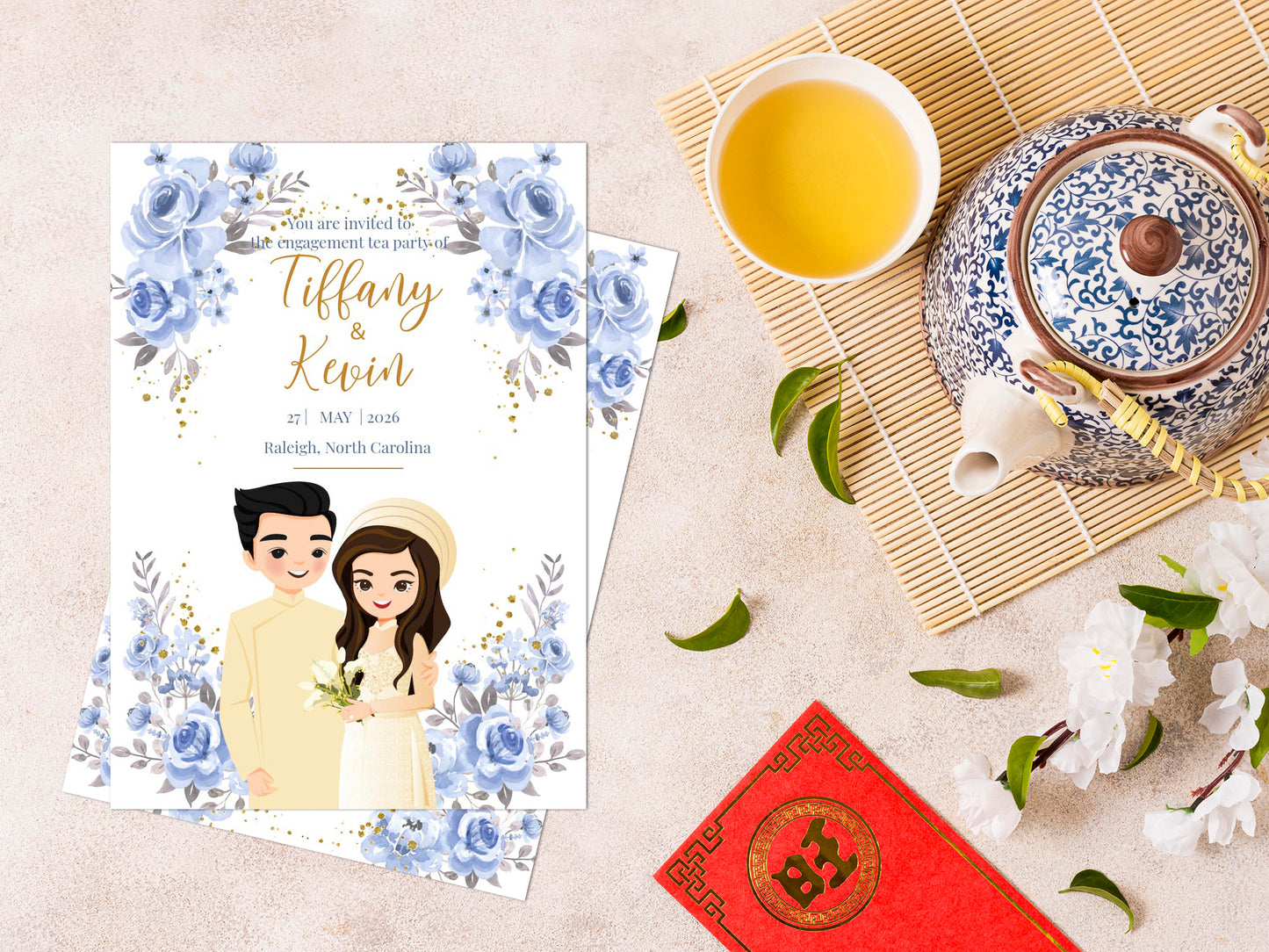 Cute Vietnamese wedding invite, Áo dài theme, Customize Invite Template #cvwl230201