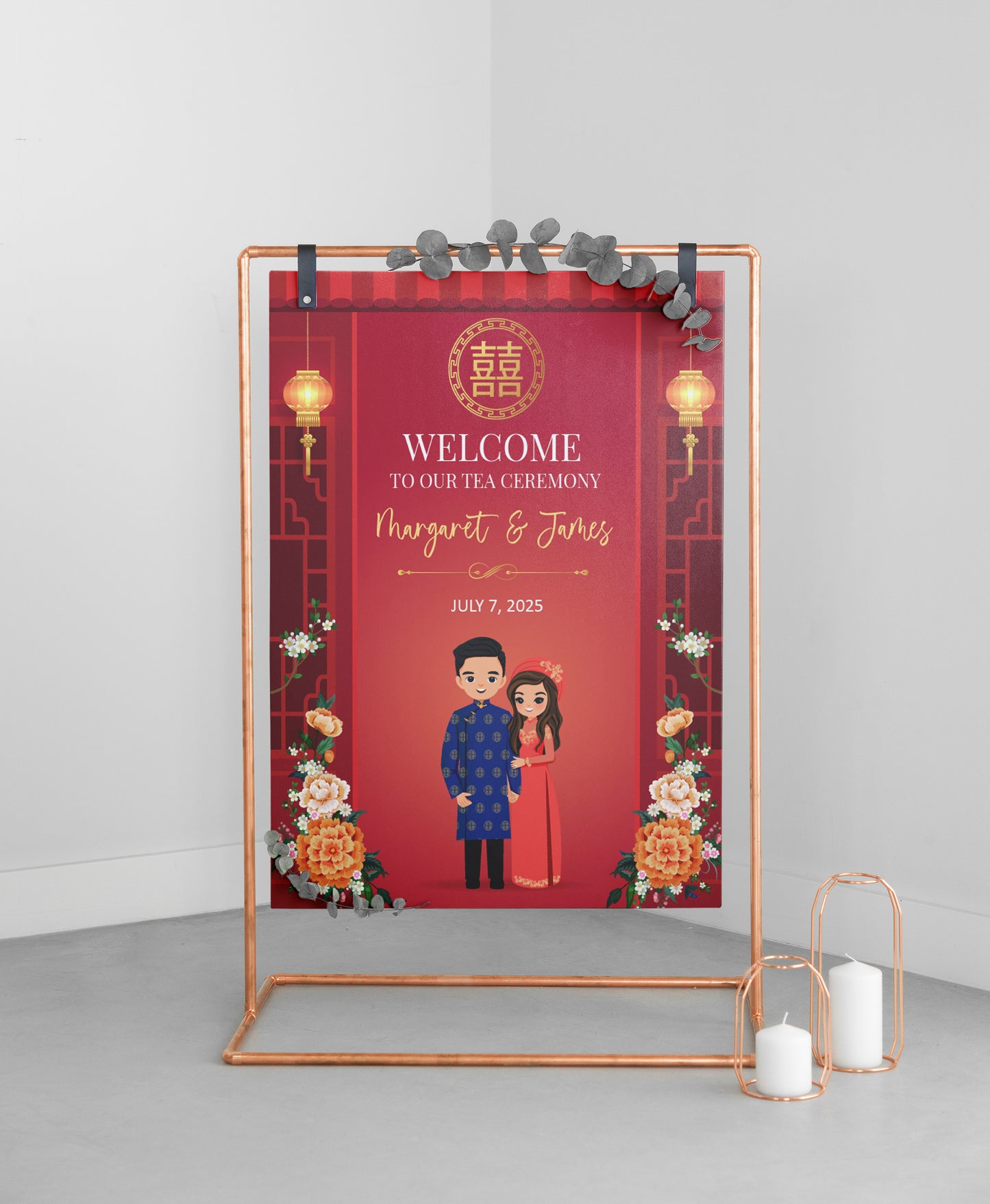Cute Vietnamese Wedding, Tea ceremony, Welcome signage template #wcsl230401