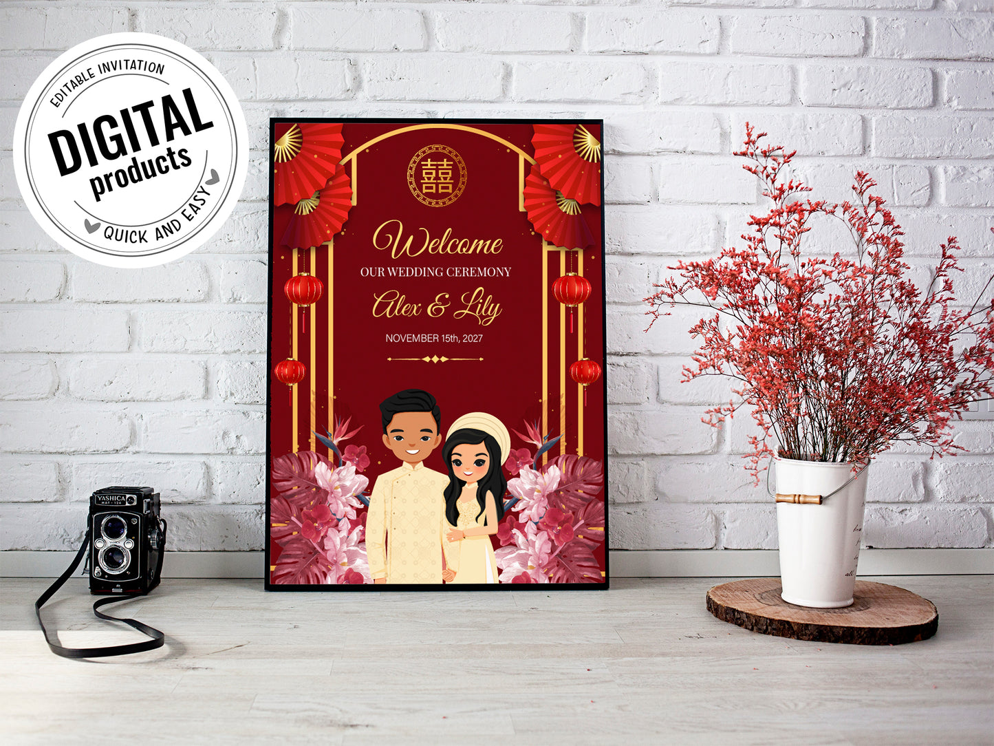 Cute Vietnamese Wedding, Tea ceremony, Welcome signage template #wcsl230906