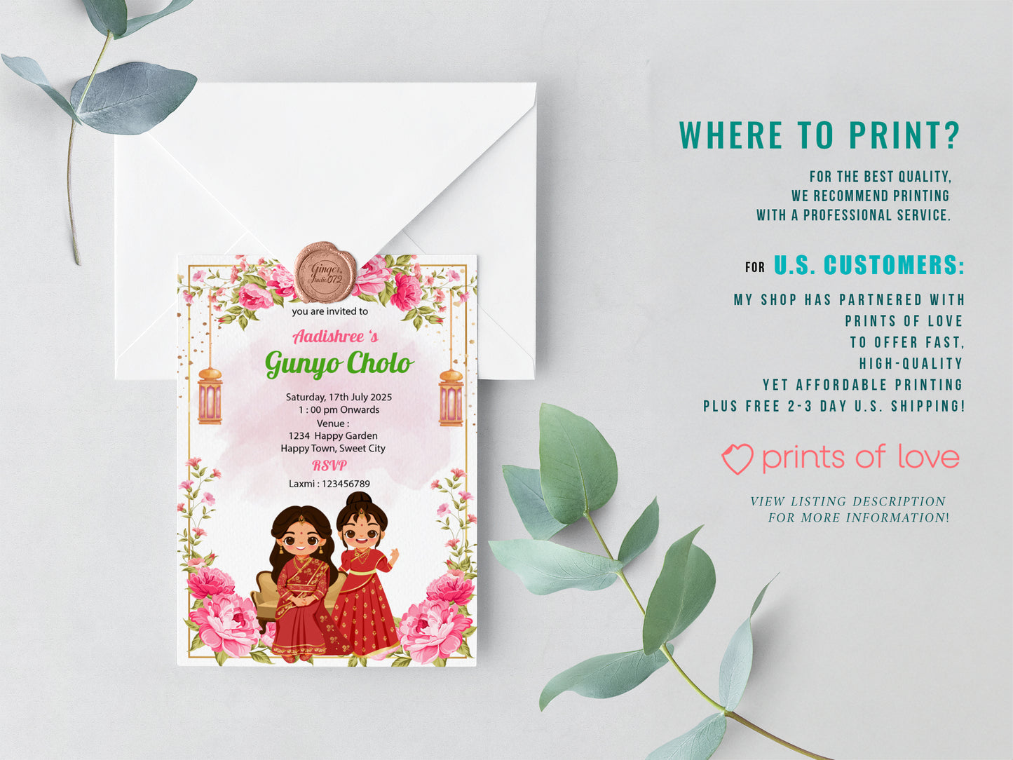 Cute Milestone Invite, Gunyo Cholo Ceremony, Customize Template #hfiv230605