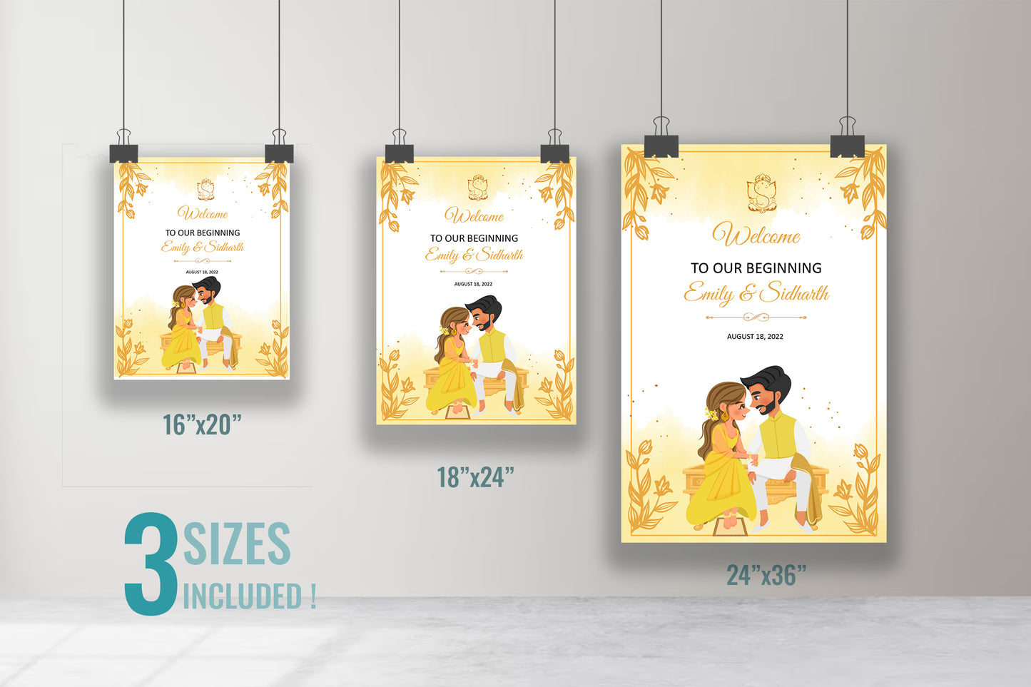 Cute Indian sign: Haldi/Mehndi/Sangeet, reception template #wcsl210702