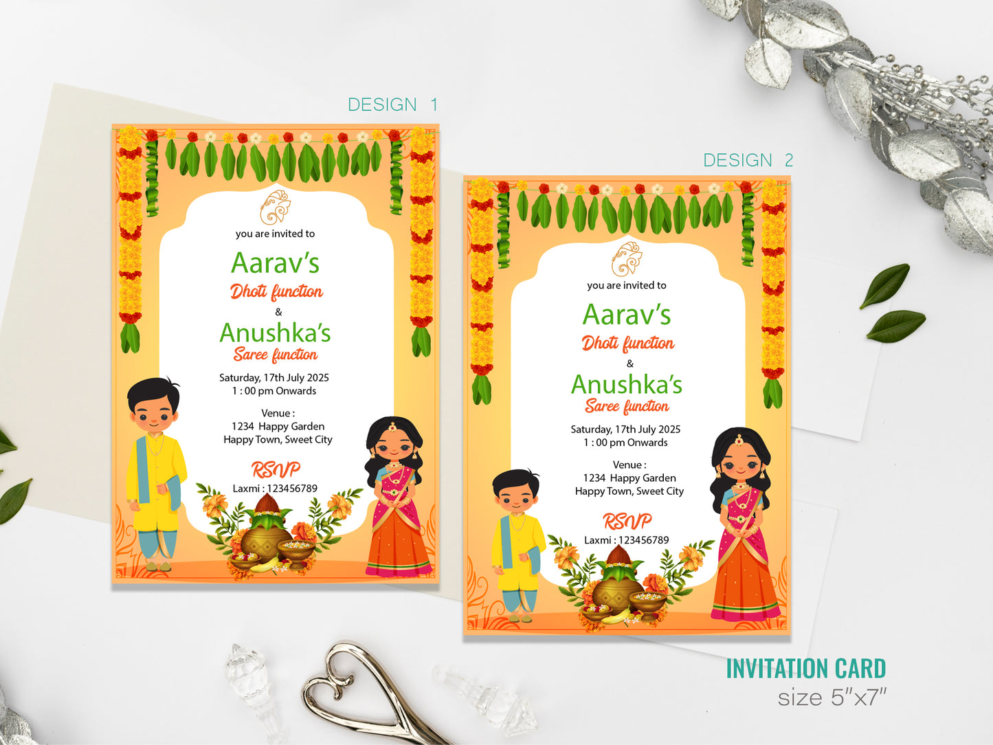 Cute Milestone invite, Half Saree & Dhoti Function Ceremony, Customize Template #hfiv220801