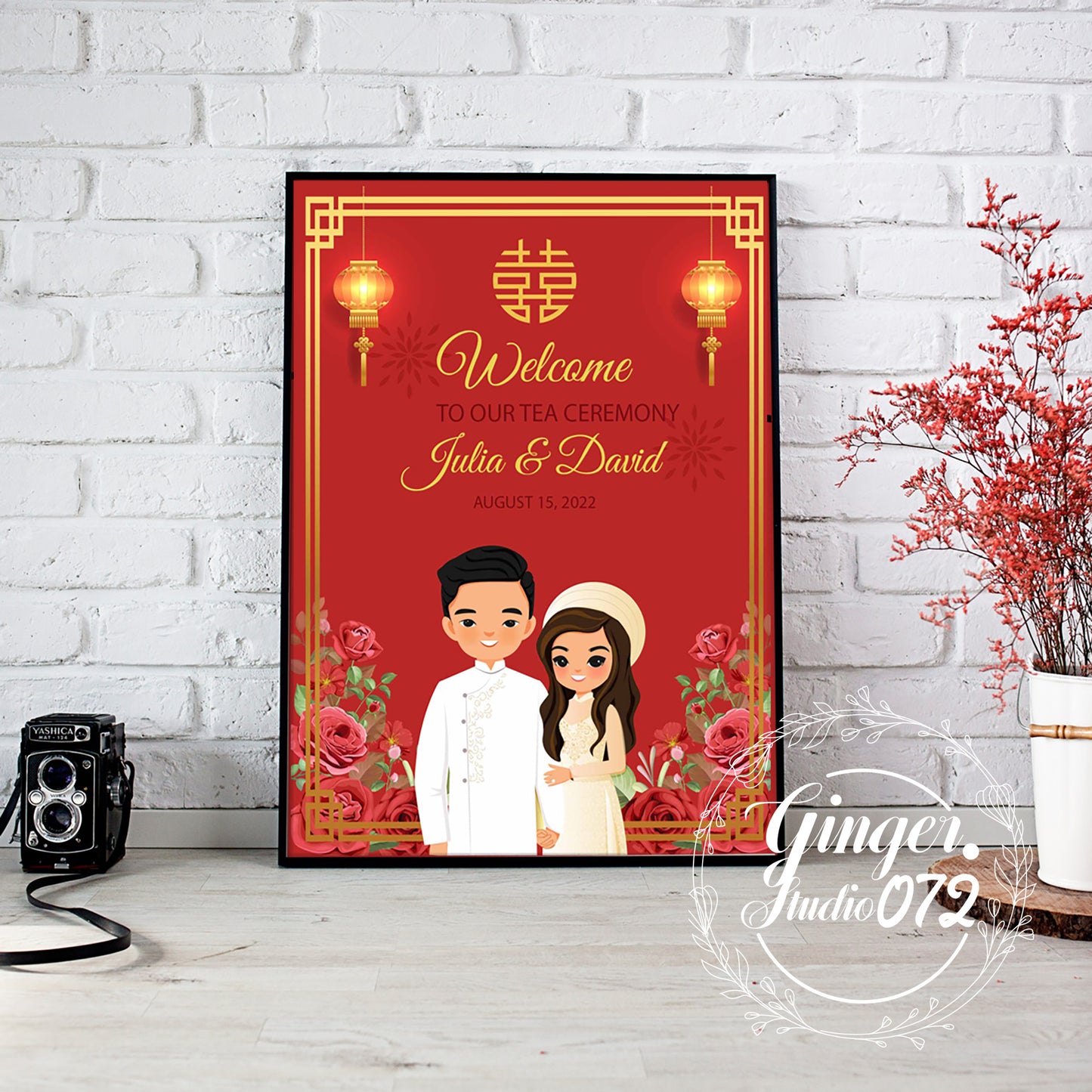 Cute Vietnamese Wedding, Tea ceremony, Welcome signage template #vnwc211003