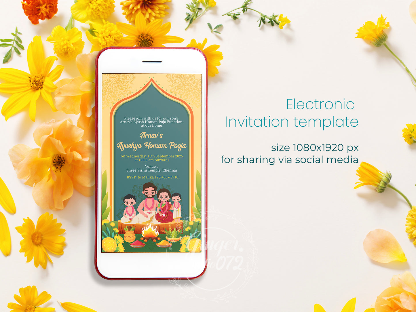 Cute Milestone invite, Ayush Homam Puja Function Ceremony, Customize Template #hfiv230601