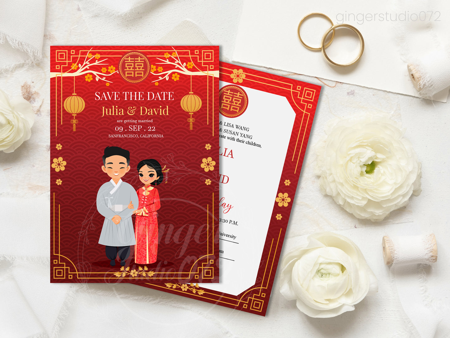 Cute Chinese & Korean Wedding, Tea Ceremony, invitation Template #cniv231001