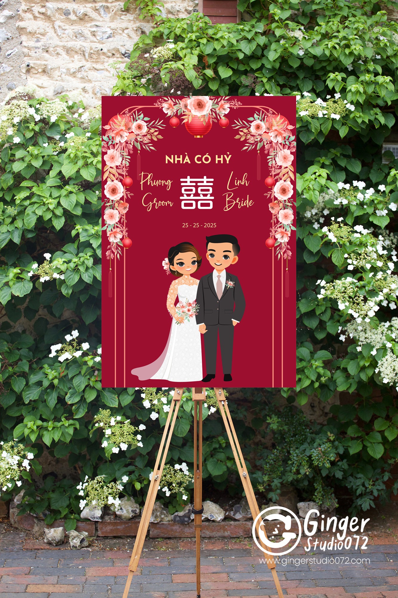 Cute Vietnamese Wedding tea ceremony, welcome sign template #vnws240503