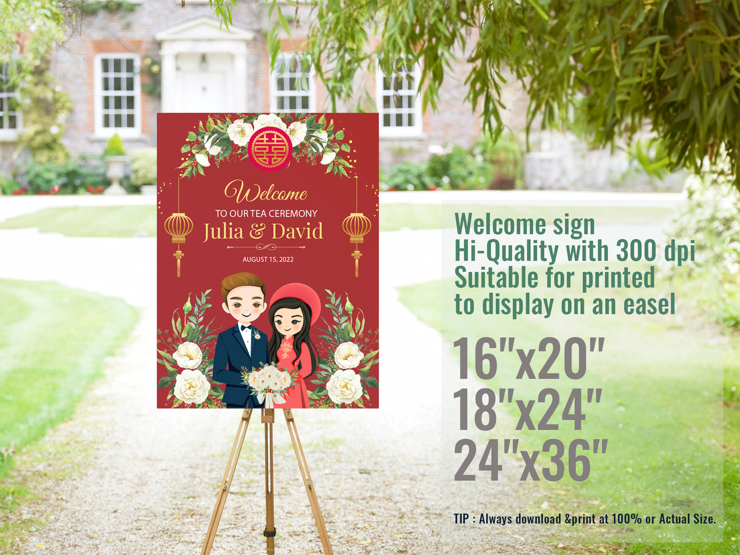 Cute Vietnamese Wedding, Tea ceremony, Welcome signage template #wcsl220108