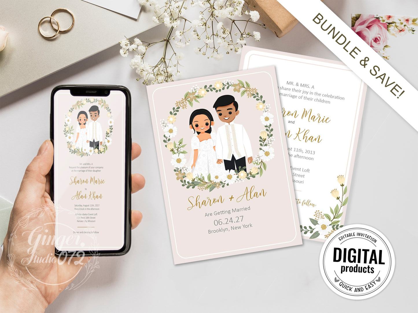 Cute Filipino wedding invitation, Customize Template  #fpiv240101