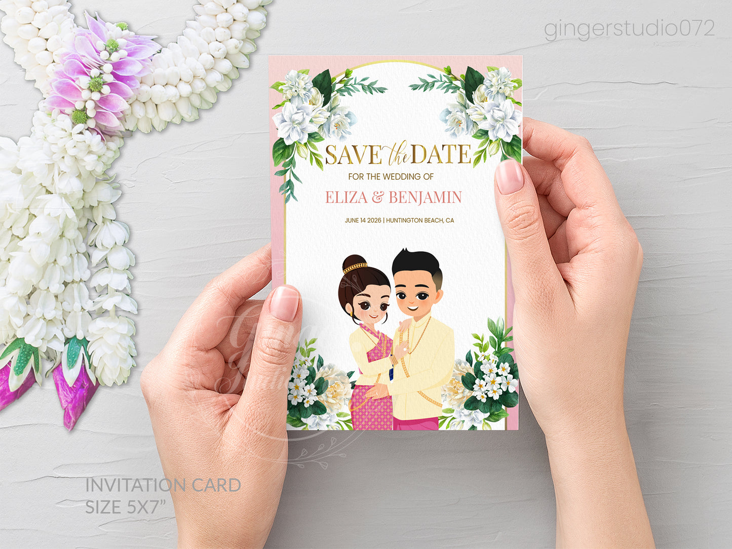 Cute Asian, Khmer, Lao, Thai Wedding invitation, E-Invite template #sewc230606