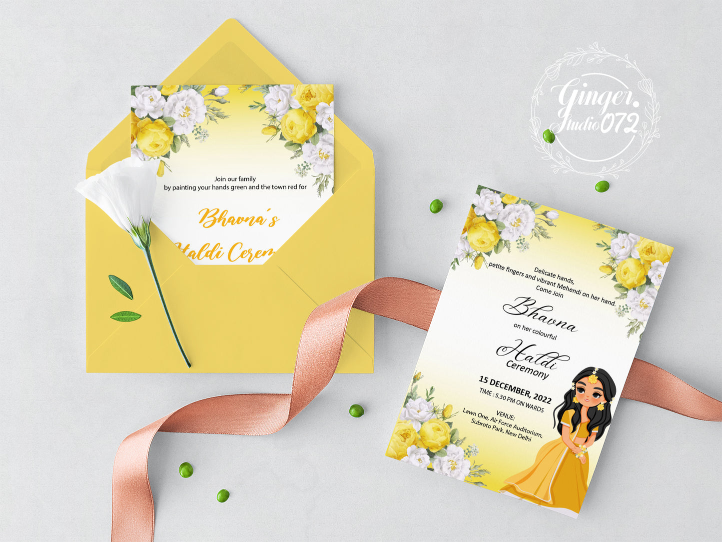 Cute Indian/Hindu wedding invite, Haldi/Mehndi/Sangeet, Customize template#hdwc210603