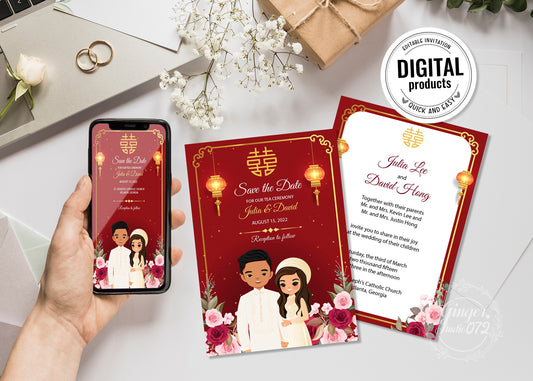 Cute Vietnamese wedding invite, Áo dài theme, Customize Invite Template #cvwk220603