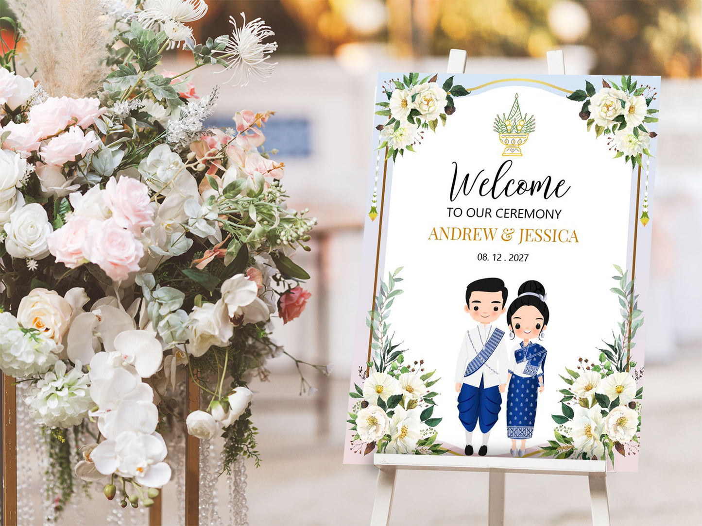 Cute  Asian Wedding, Lao/Khmer/Thai Welcome sign, Reception sign #wcsl240104