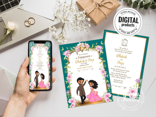 Cute Indian/Hindu wedding invite, Haldi/Mehndi/Sangeet, Customize template #idwc220918