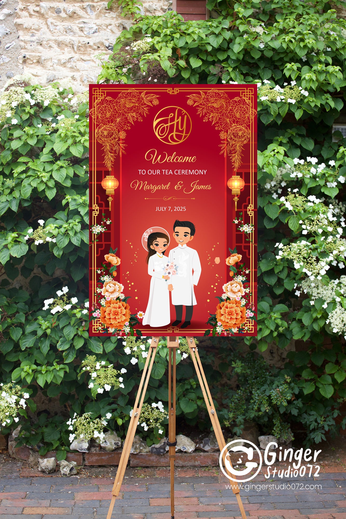 Cute Vietnamese Wedding tea ceremony, welcome sign template #vnws240502