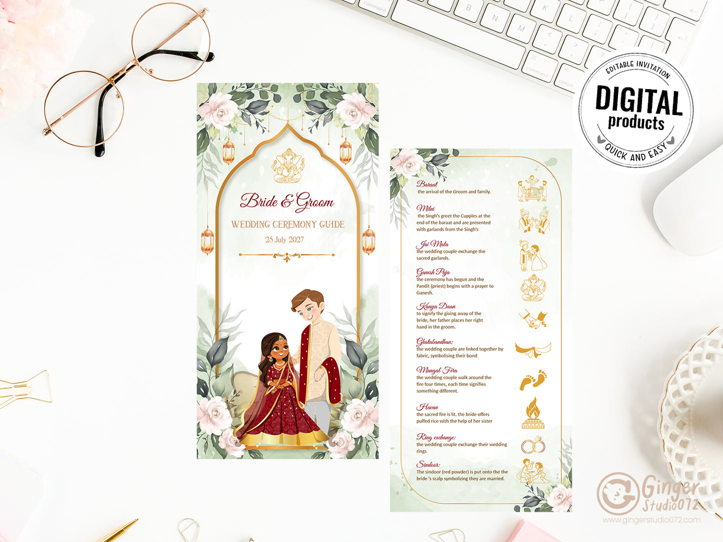 Wedding Program template | Hindu Ceremony Program & Indian Wedding program guide #wptp240607