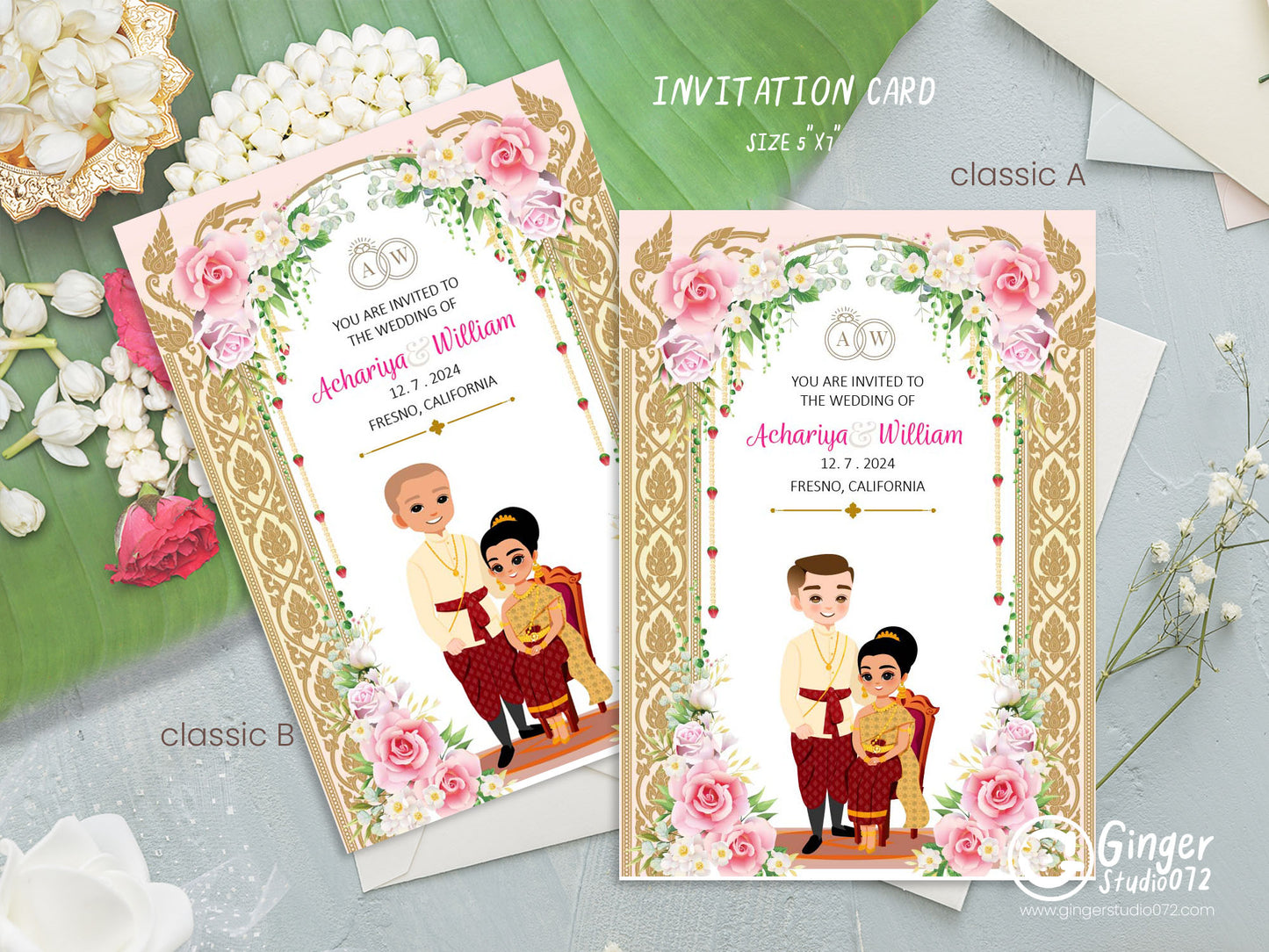 Cute Asian, Khmer, Lao, Thai Wedding invitation, E-Invite template #sewc230108