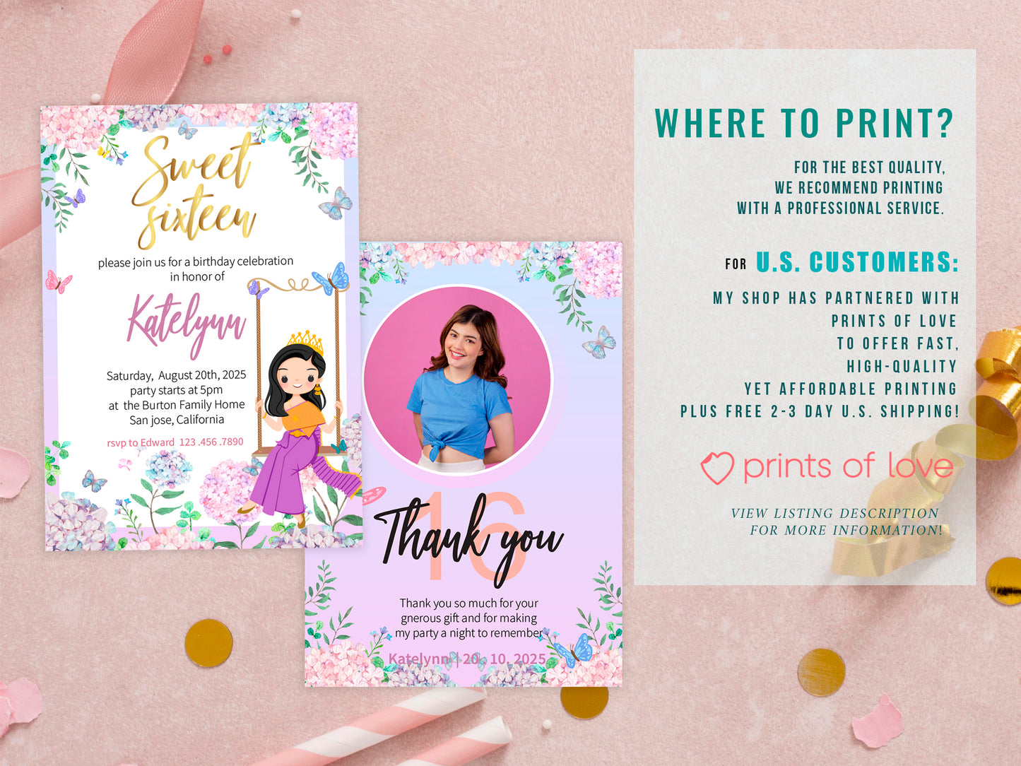 Sweet Sixteen Bliss: Customizable Invitations and Signs template #mttp240802