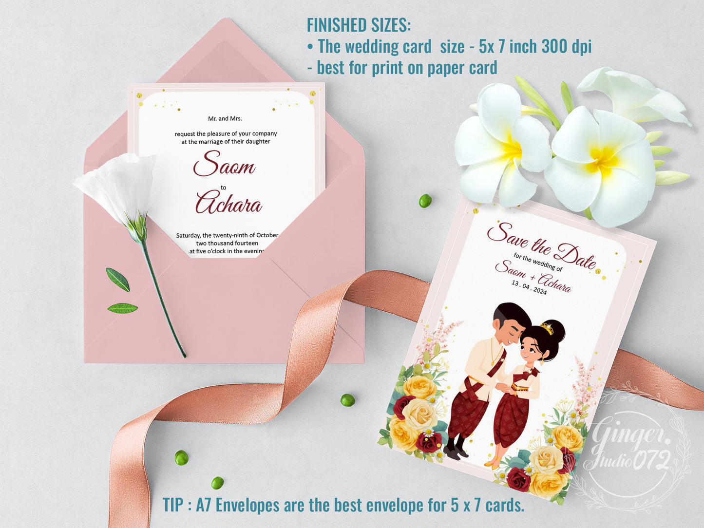 Cute Asian, Khmer, Lao, Thai Wedding invitation, E-Invite template #sewc220402