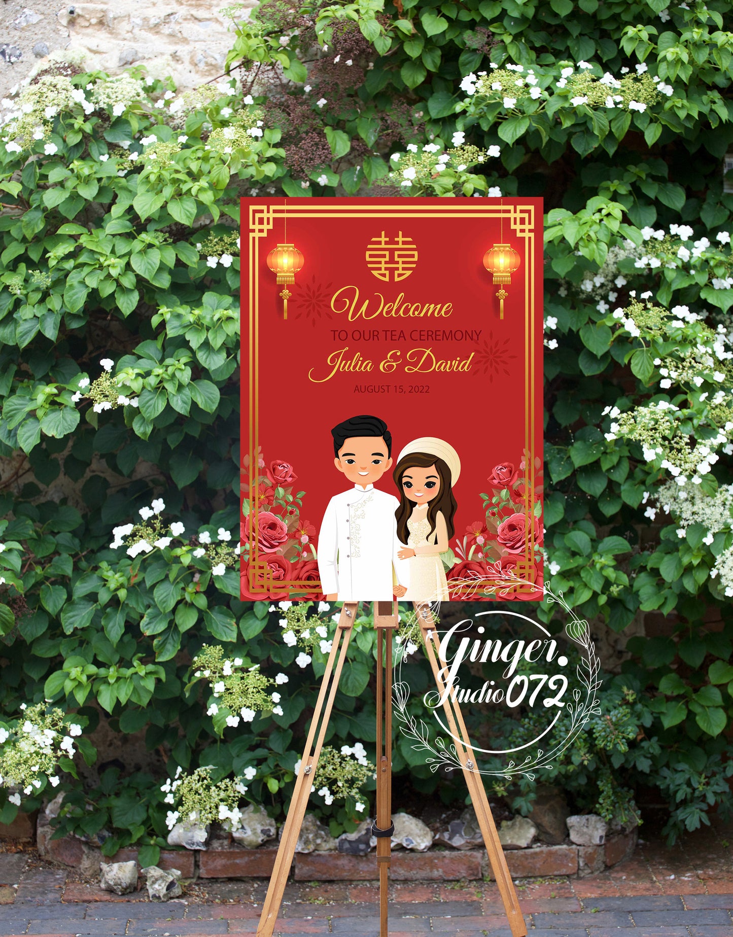 Cute Vietnamese Wedding, Tea ceremony, Welcome signage template #vnwc211003