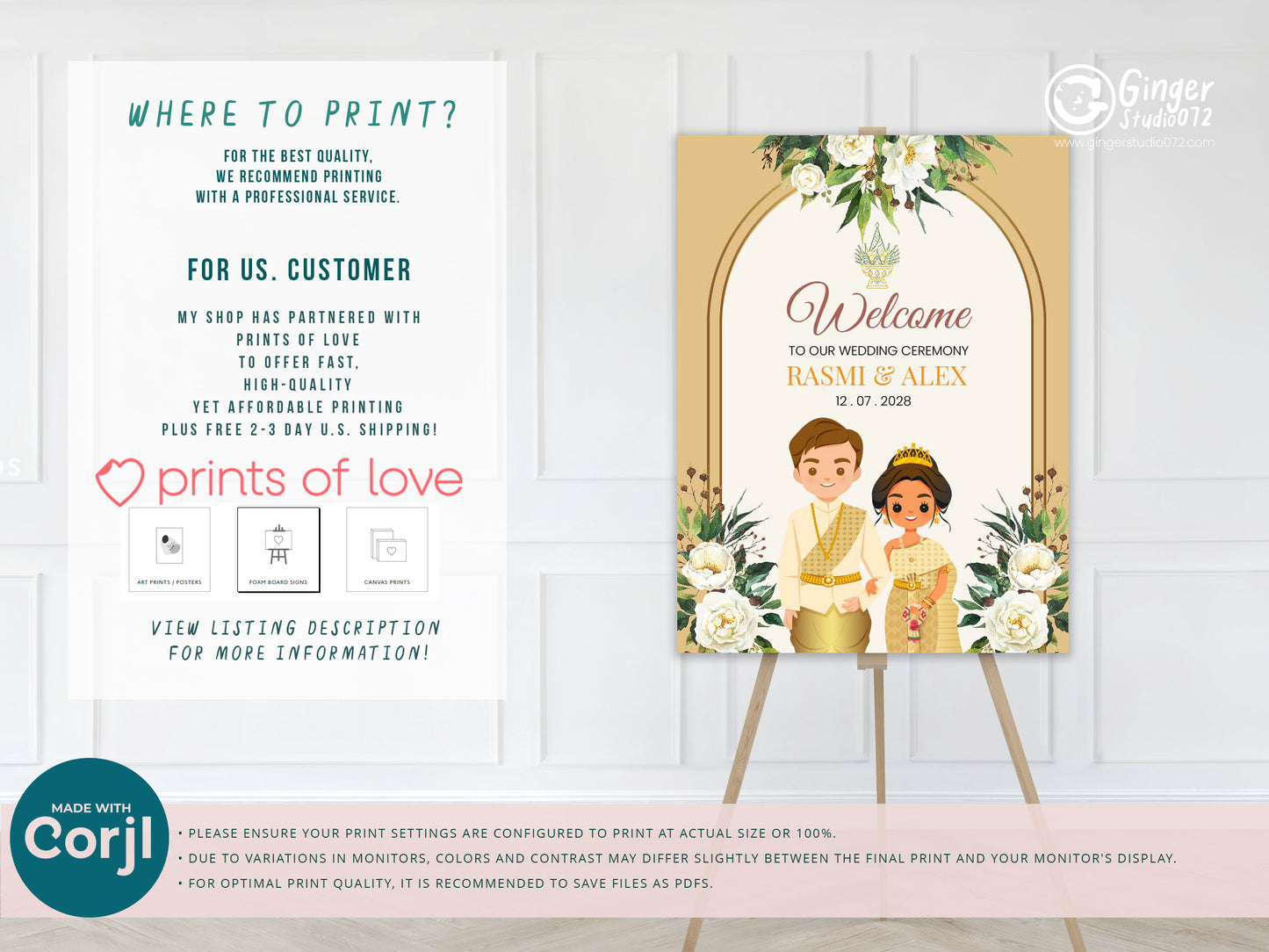 Cute Asian Wedding sign: Lao/Khmer/Thai Reception sign template #ASWC240202