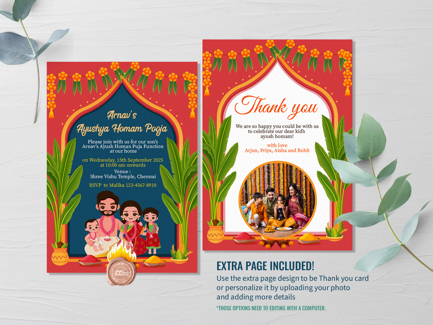 Cute Milestone invite, Ayush Homam puja function, Customize Template #bsiv230106