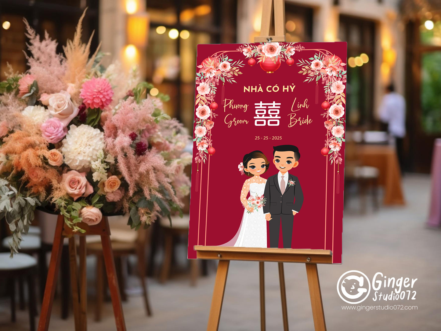 Cute Vietnamese Wedding tea ceremony, welcome sign template #vnws240503