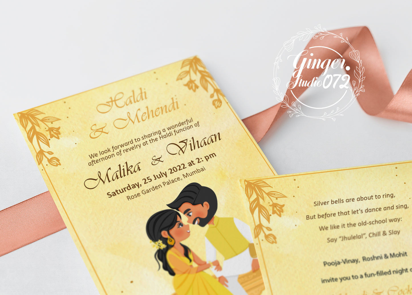 Cute Indian/Hindu wedding invite, Haldi/Mehndi/Sangeet, Customize template #idhd210504