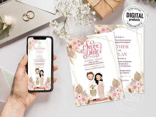 Cute Asian, Khmer, Lao, Thai Wedding invitation, E-Invite template #sewc220904