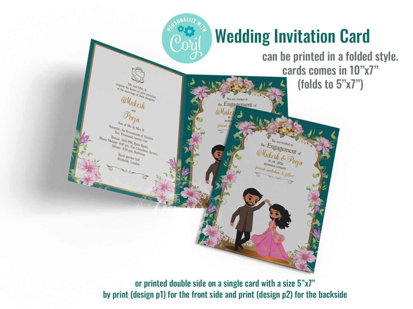 Cute Indian/Hindu wedding invite, Haldi/Mehndi/Sangeet, Customize template #idwc220918