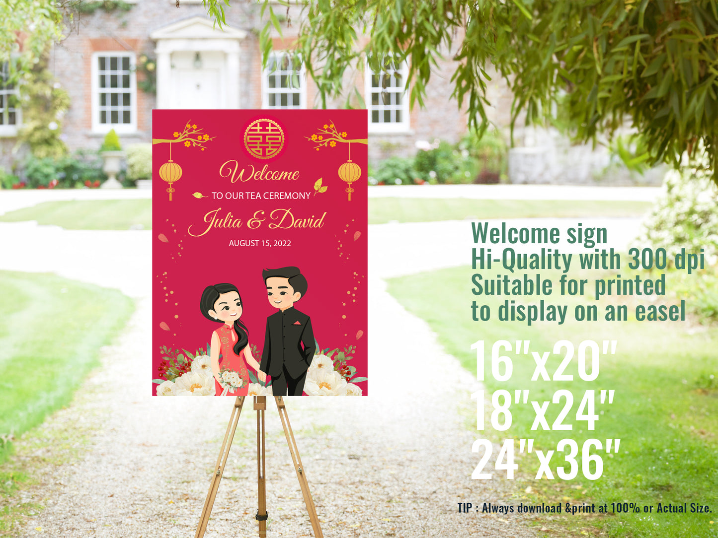 Cute Vietnamese Wedding, Tea ceremony, Welcome signage template #wcsl230501