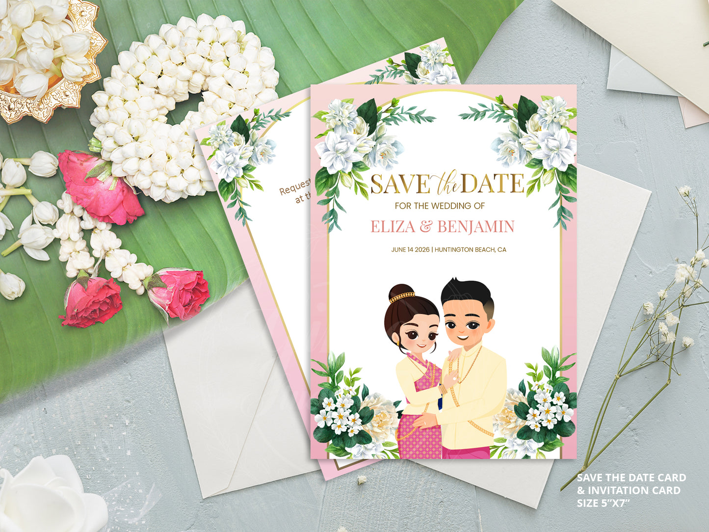 Cute Asian, Khmer, Lao, Thai Wedding invitation, E-Invite template #sewc230606
