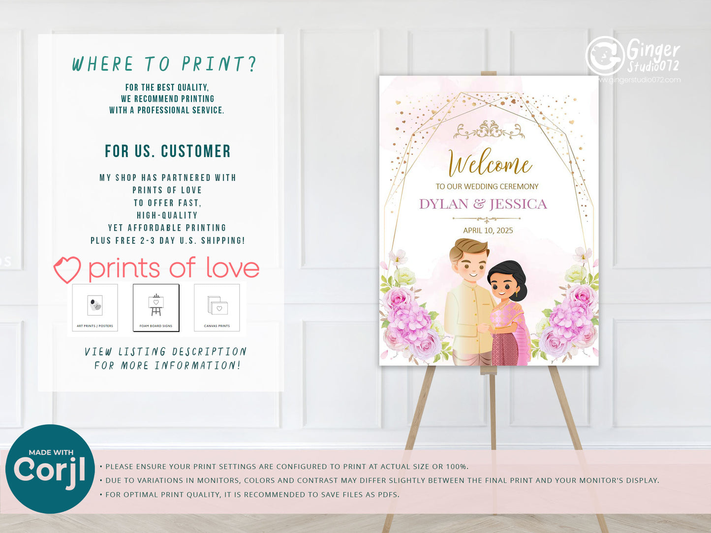 Cute Asian Wedding sign: Lao/Khmer/Thai Reception sign template #ASWC240203