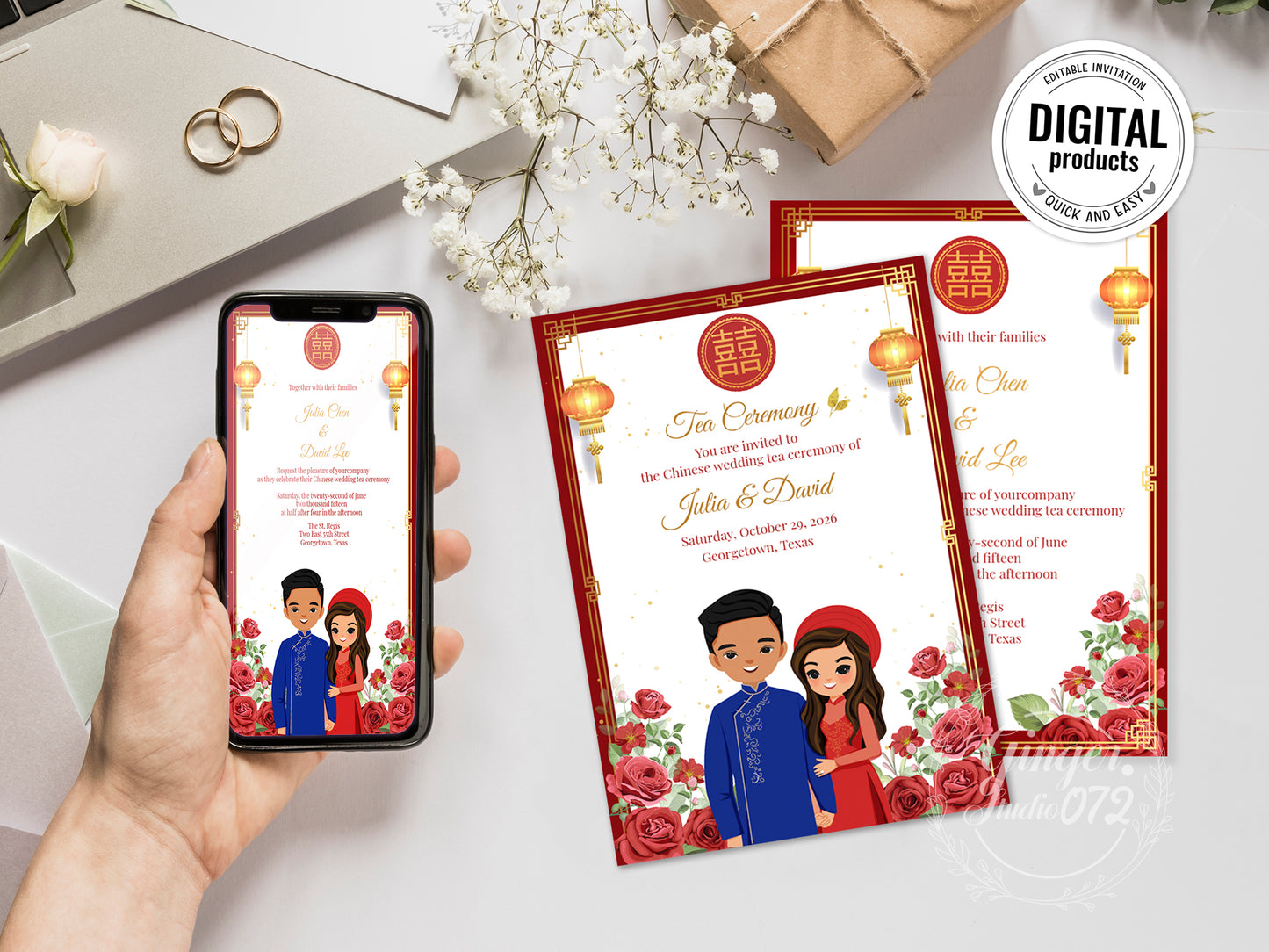 Cute Vietnamese wedding invite, Áo dài theme, Customize Invite Template #cvwl220907