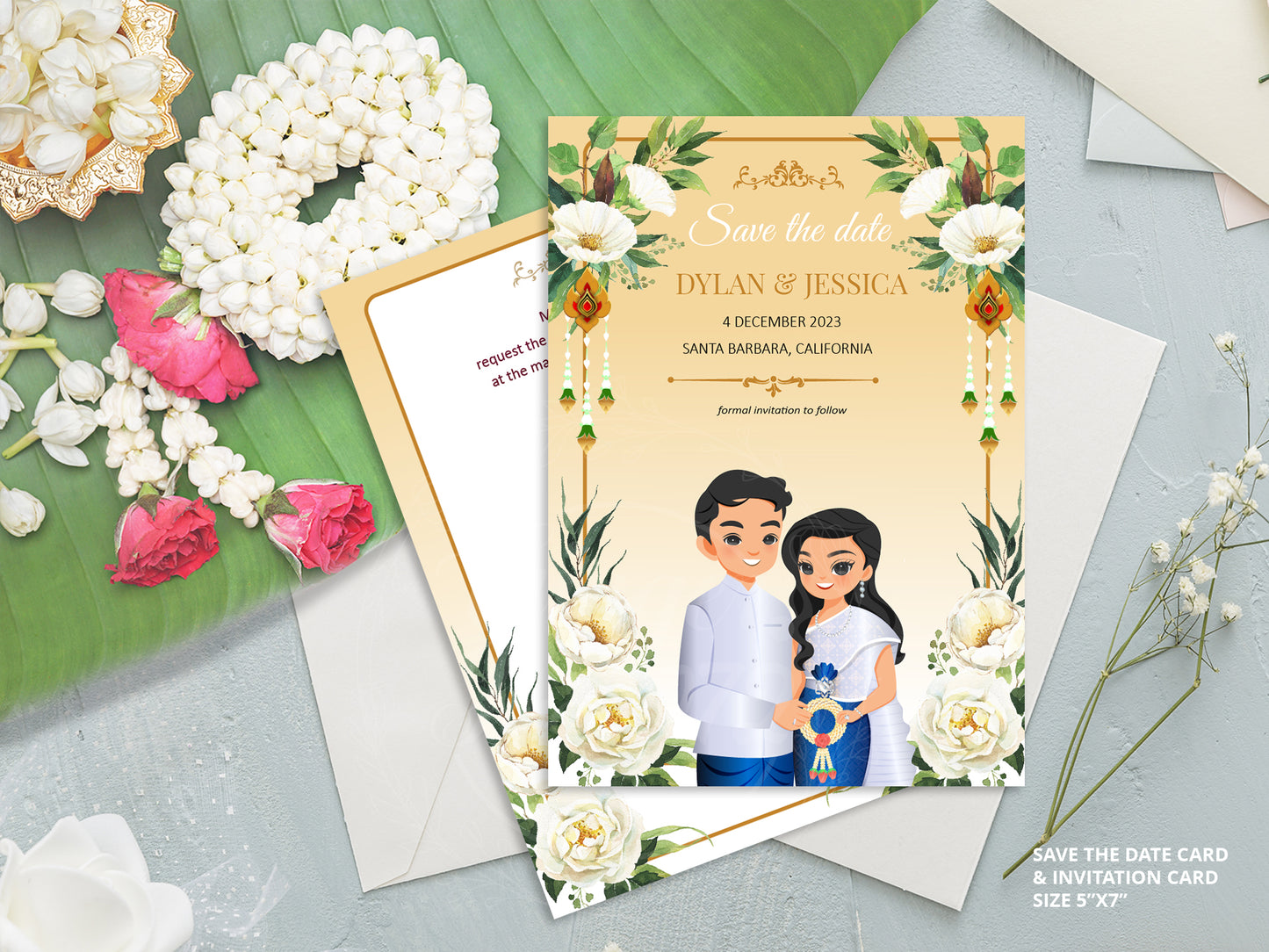 Cute Asian, Khmer, Lao, Thai Wedding invitation, E-Invite template #sewc231002