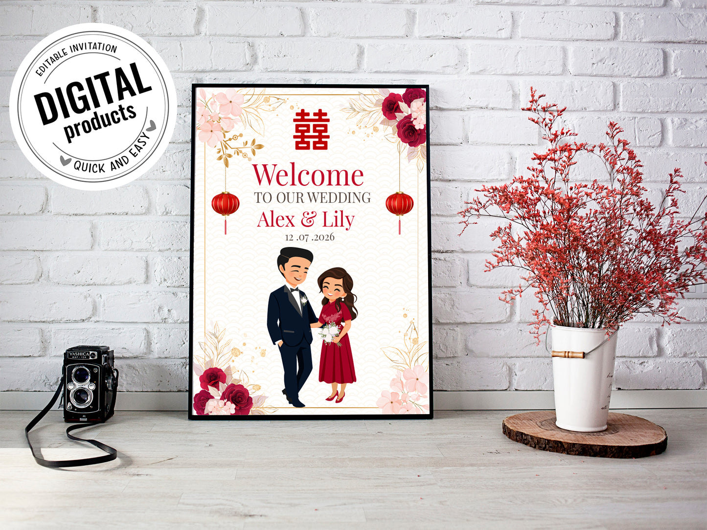 Cute Vietnamese Wedding, Tea ceremony, Welcome signage template #wcsl230904