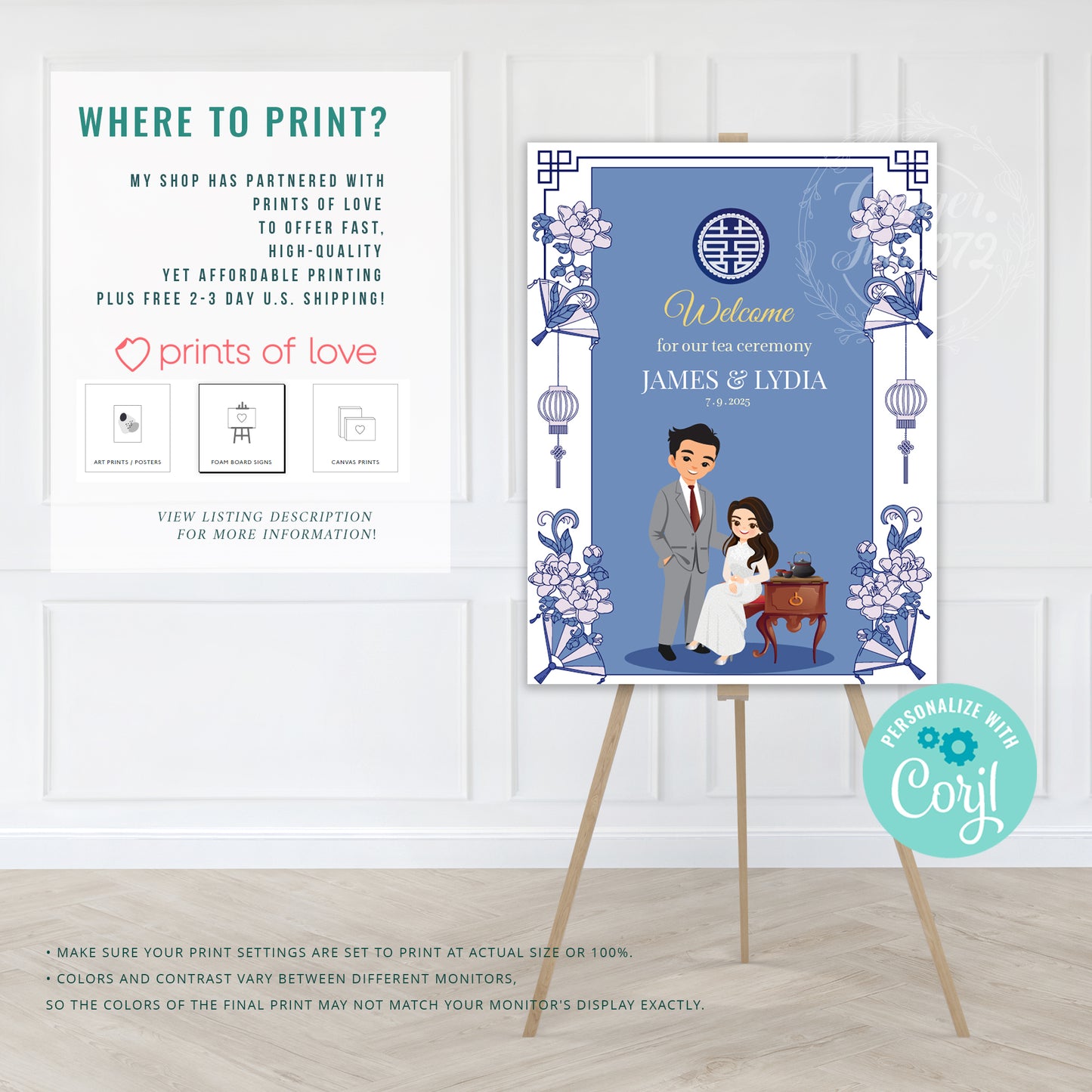 Cute Vietnamese Wedding, Tea ceremony, Welcome signage template #wcsl230603