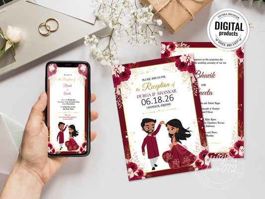 Cute Indian/Hindu wedding invite, Haldi/Mehndi/Sangeet, Customize template #idwc220405