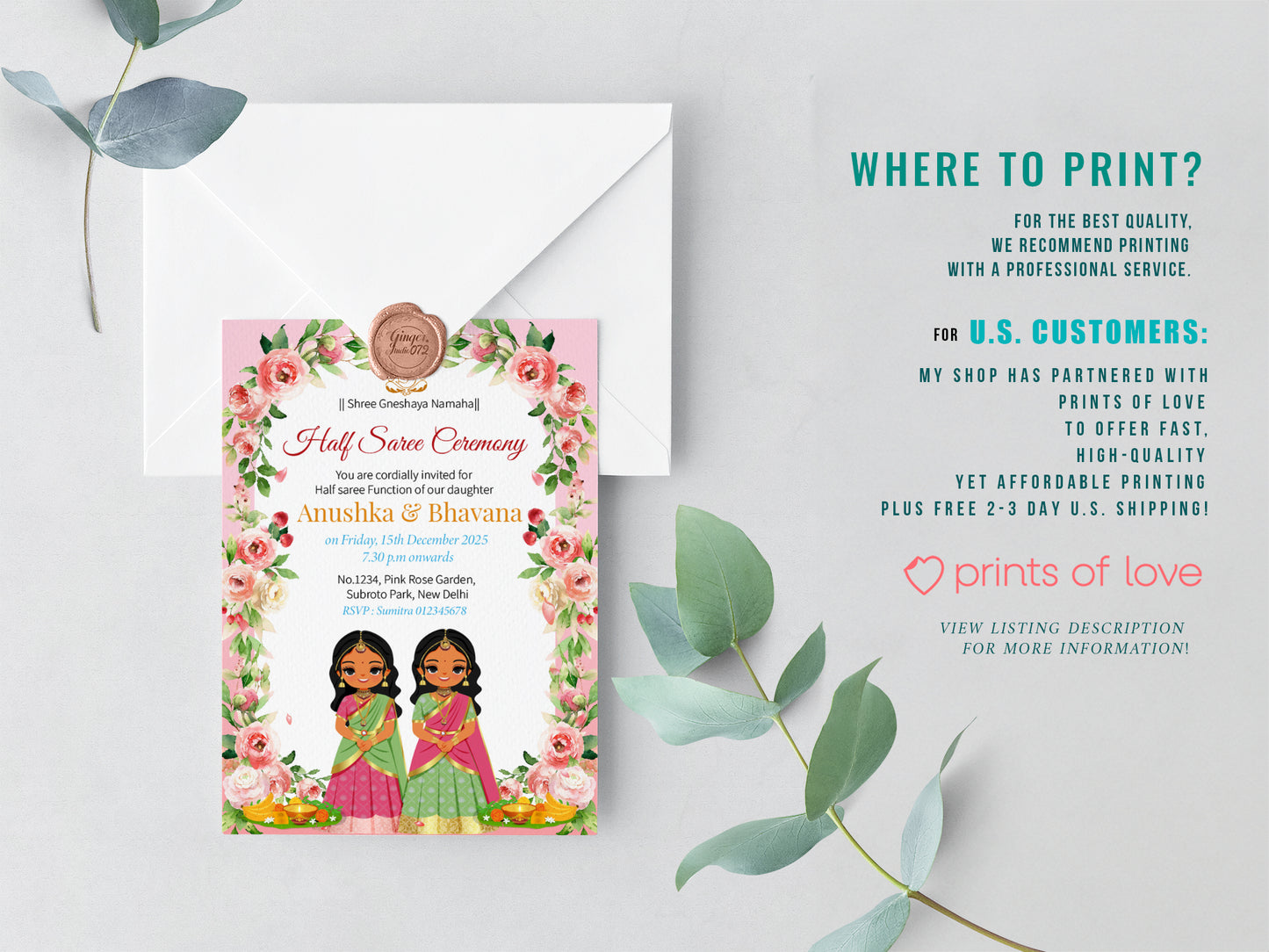 Cute Milestone invite, Half Saree Function Ceremony, Customize Template #CAIV231001