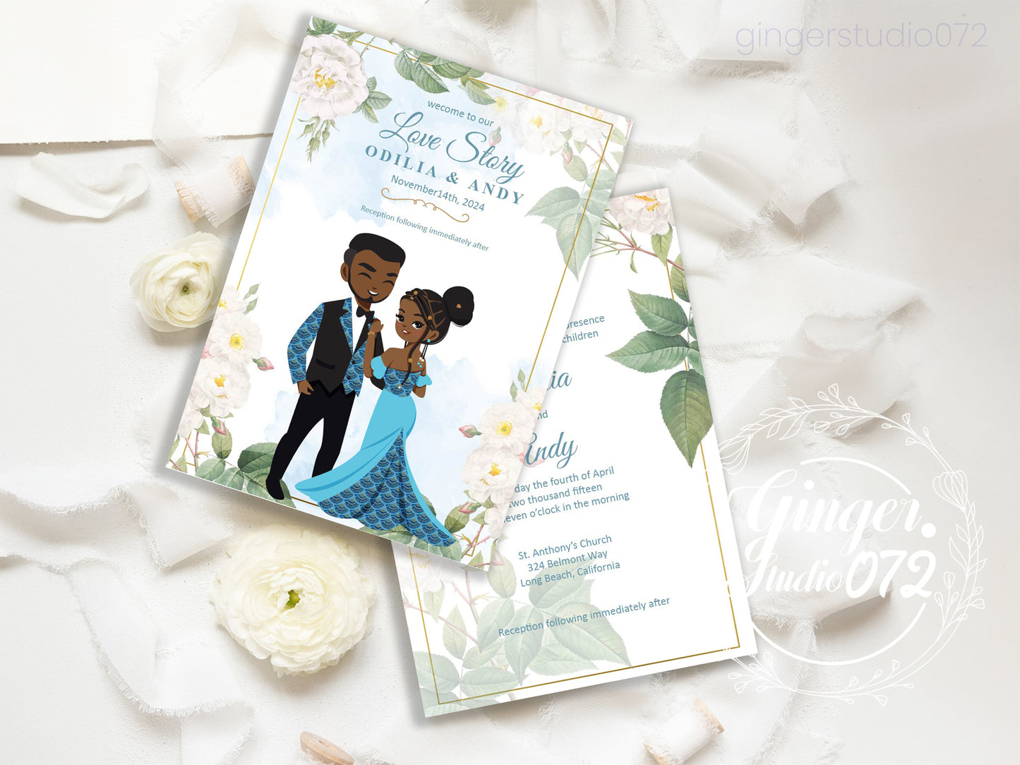 Cute African-American wedding Invitation, Customize template #bciv220402