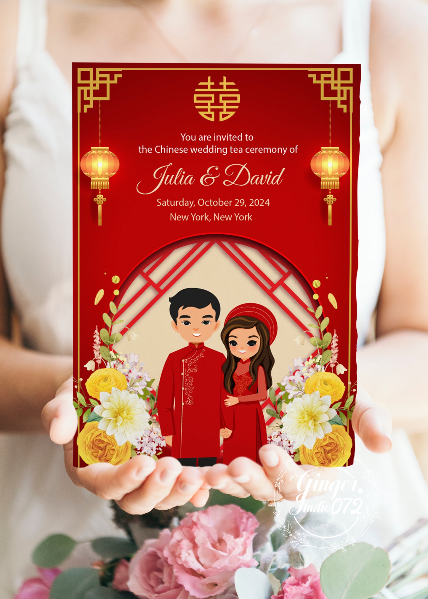 Cute Vietnamese wedding invite, Áo dài theme, Customize Invite Template #cvwl230101