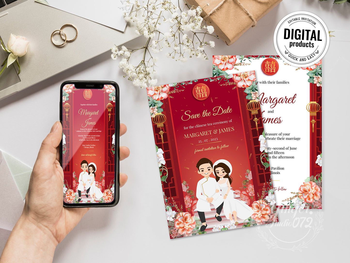 Cute Vietnamese wedding invite, Áo dài theme, Customize Invite Template #cvwl230105