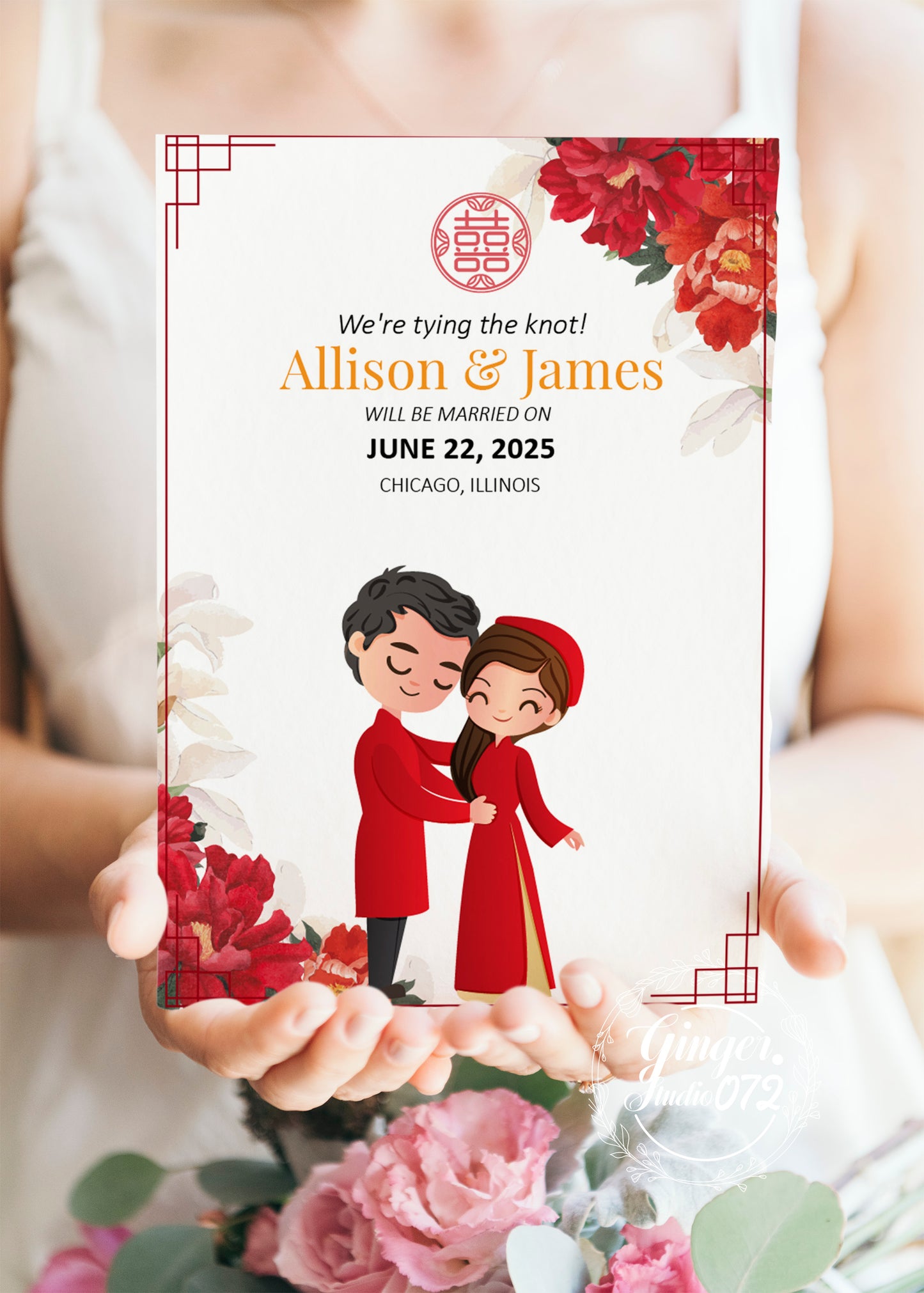 Cute Vietnamese wedding invite, Áo dài theme, Customize Invite Template #vmwd210102