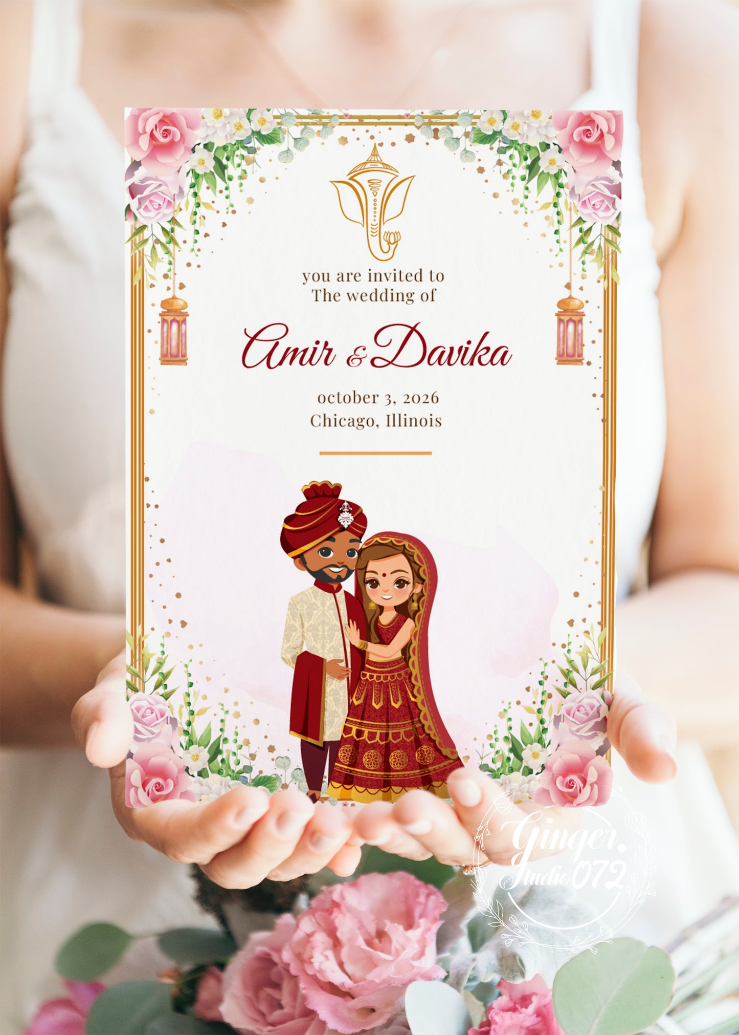 Cute Indian/Hindu wedding invite, Haldi/Mehndi/Sangeet, Customize template #idwc230104
