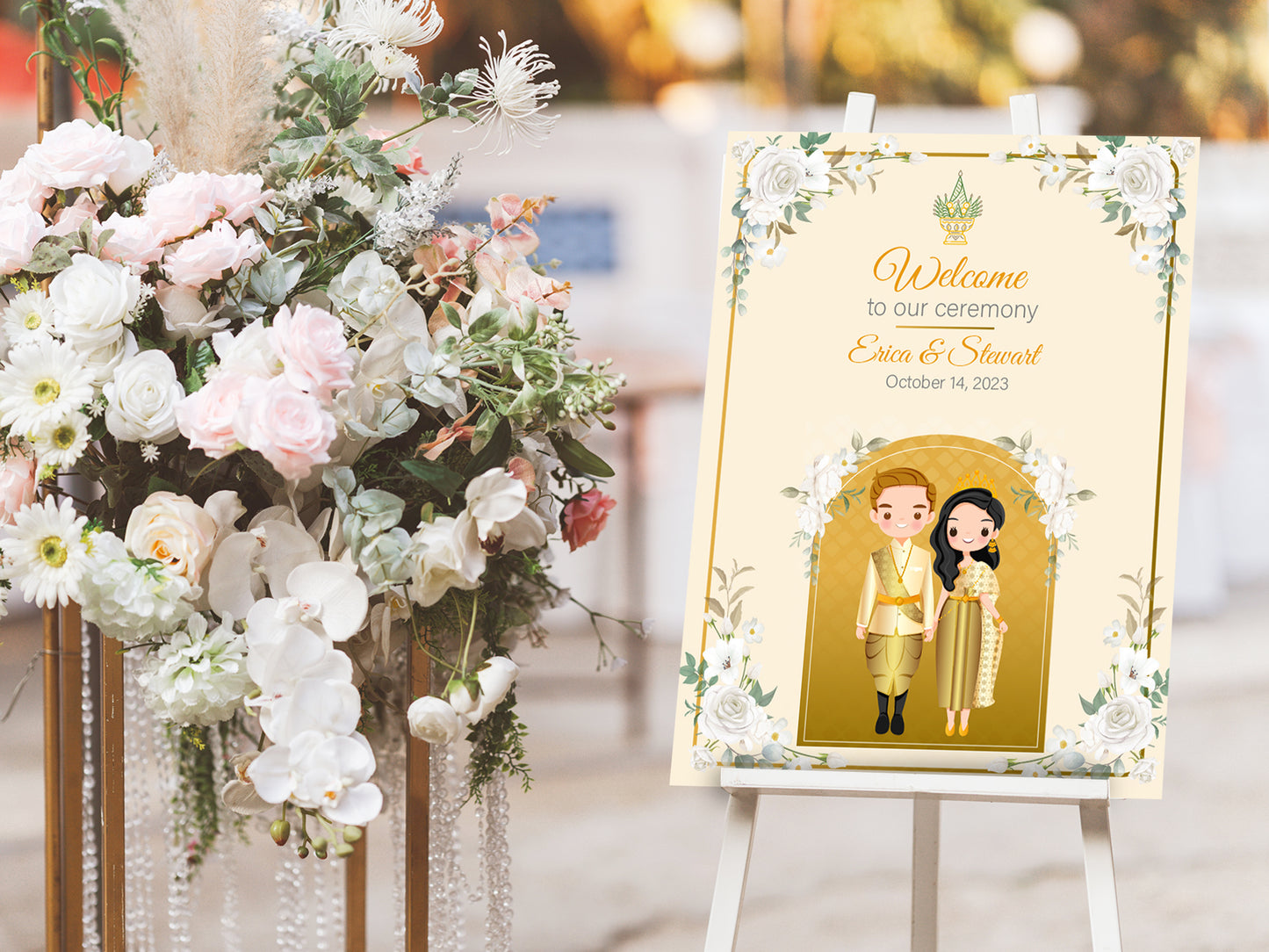 Cute  Asian Wedding sign: Lao/Khmer/Thai Welcome sign, Reception sign #wcsl230901A