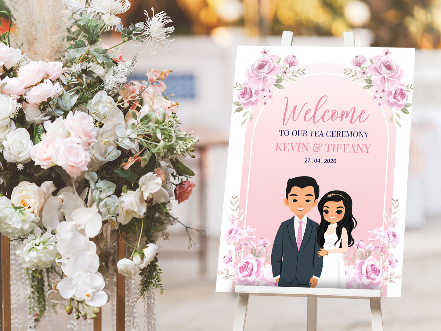 Cute Vietnamese Wedding, Tea ceremony, Welcome signage template #wcsl2309011