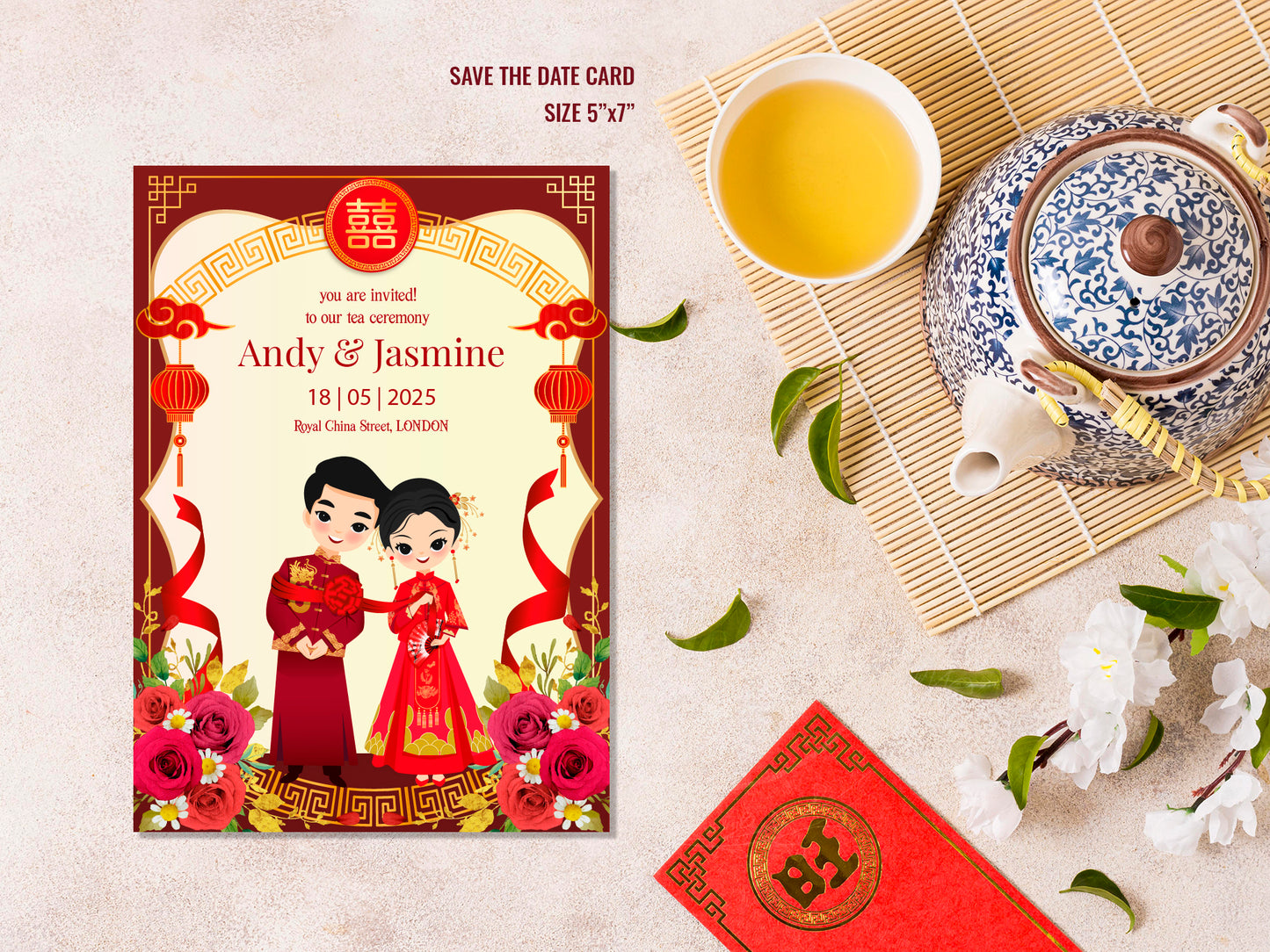 Cute Chinese Wedding, Tea Ceremony, invitation Template #cvwl230306